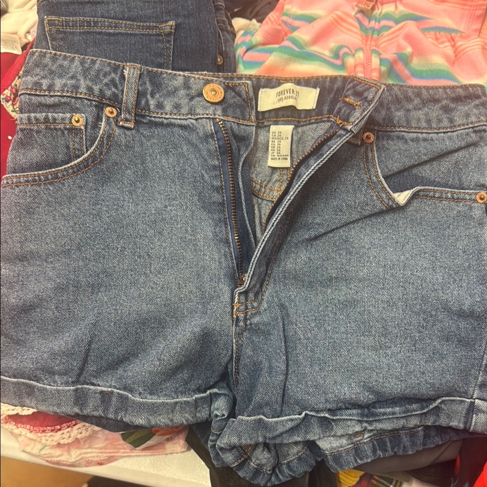 Forever 21 Blue Jean Shorts with Cuffed Hem